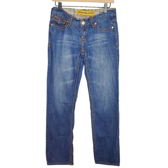 Iron Horse Jeans Straight Leg Denim Contrast Stitching Women's 4 Long Mid Wash - Picture 7 of 16